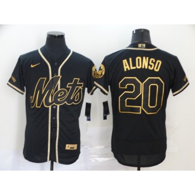 Men's New York Mets #20 Pete Alonso Black & Gold Cool Base Stitched Jersey